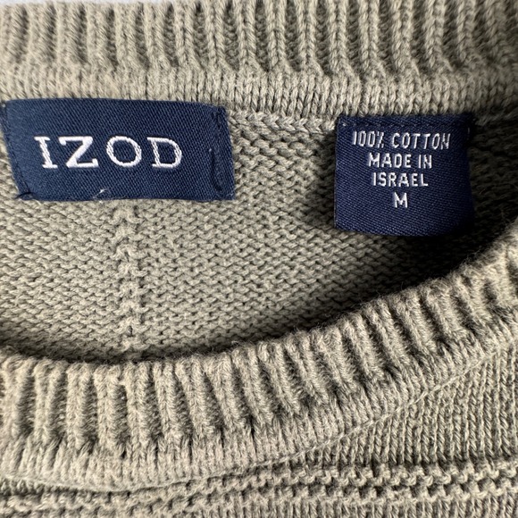 Y2K IZOD Men's Olive‎ Green Crew Neck Long Sleeve Sweater Made in Israel  Size M - Picture 4 of 6
